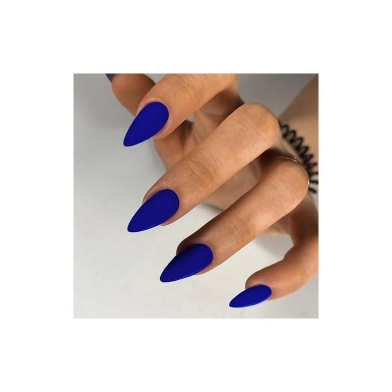Uñas Postizas Azul Real Mate Uñas Almendradas Medianas Uñas Acrílicas
