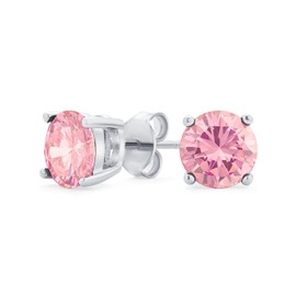 1Ct Pink Round Cubic Zirconia Brilliant Cut Solitaire AAA CZ Stud Earrings For Women .925 Sterling Silver Simulated Topaz