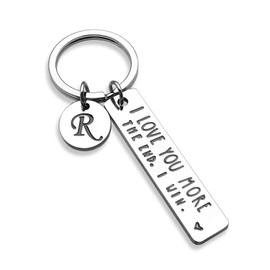 OUMILAN I Love You More The End I Win Keychain with 26 Letters for Boyfriend Girlfriend Couple Bithday Valentines Day Gifts, Letter R Silver, middle