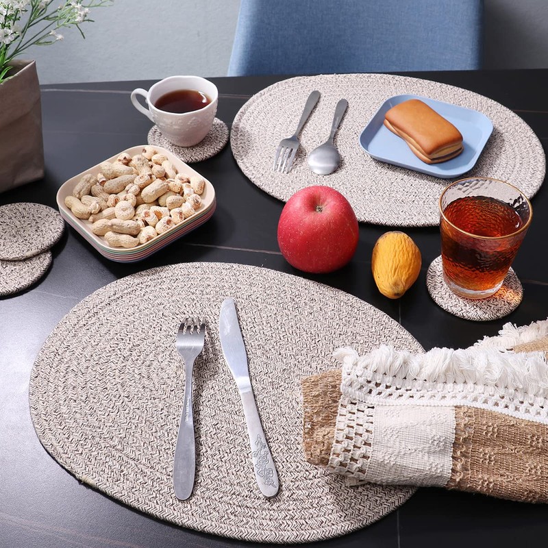 WENFOME 4 Pack Oval Woven Placemats, Mix Brown Cotton Plate