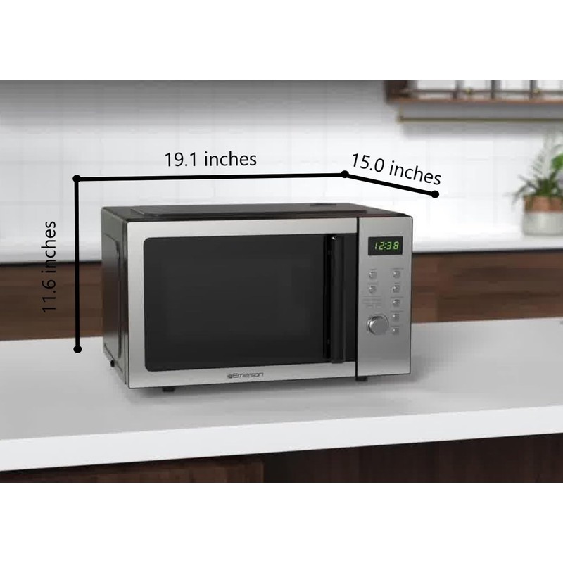 Emerson MW9005SS Compact Countertop Microwave Oven with Button Control, LED