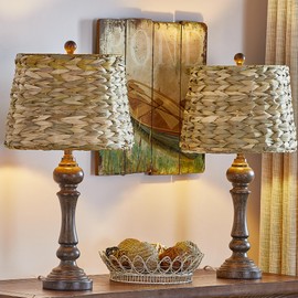 Maxax 26" Farmhouse Table Lamps Set of 2 for Living Room, Rustic Resin Bedside Lamp with Woven Rattan Shade, Boho Rattan Bedroom Lamp for Nightstand, Antique Brown