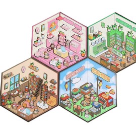 4PCS 3D Magnetic Theme Scene House, Fun DIY Stickers Scene, 3D House Stickers，Magnetic Portable Gaming Board, Cute Korean Cartoon Scene Stickers for Adult and Children Relief Stress