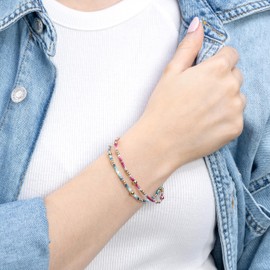 Leonardo Jewels Ciao Solea Bracelet Elastic Bracelet Cylindrical Glass Beads in Pink/Pink and Gold Stainless Steel Beads, 19 cm Length, 023915, Stainless Steel, No Gemstone