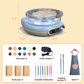 Mini Pottery Wheel Kit for Kids - 4.7" Turntable Two-Way Rotation Electric Pottery Machine, Adjustable Speed, Low Noise, Clay Wheel DIY Kit for Teens Adults Beginners, Pottery Tools Included
