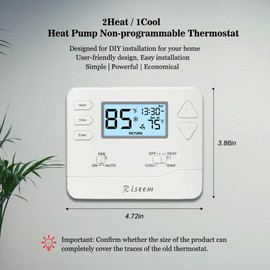 Thermostat for Heat Pump,NonProgrammable Thermostat for Home,Conventional Single-Stage Systems,2 Heat/1 Cool Heat Pump Or 1 Heat/1 Cool,Easy DIY Install, White Backlight