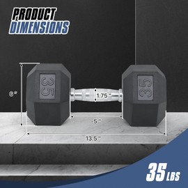 MADOG Hex-Dumbbell, Rubber Coated Cast Iron Dumbbell, Hand Weights With Anti-Slip Grip, 30-50 LBS, Single