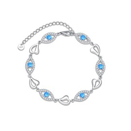 Evil Eye Bracelet for Women 925 Sterling Silver Blue Crystal Eye Bracelet for Mom Wife Her
