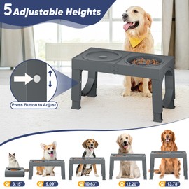 XIAZ Elevated Dog Bowls Slow Feeder Dog Bowl Stand Food and Water Bowl Set for Large Medium Sized, 4 Heights Adjustable, Non-Slip, Durable, Prevents Bloating & Improves Digestion Grey