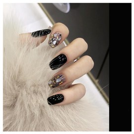 SEMTIM Nail Tips, 24 Pieces, Medium Short, Round False Nails, Short Nail Tip, Medium Long, Popular, Japanese Style, Cute, Simple, Stylish, Adult Ceremonies, School Entrance Ceremonies, Graduation Ceremonies (PD245)