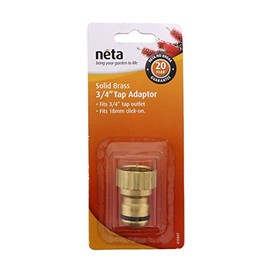 Neta Brass Tap Adaptor Click 3/4 Inch Outlet x 18mm Click On Garden Fitting