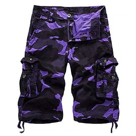 TOSKIP Men's Camouflage Cargo Shorts Camo Outdoor Work Short Purple 36