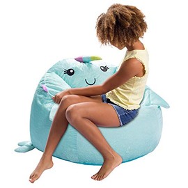 Posh Creations Cute Soft and Comfy Bean Bag Chair for Kids, Animal - Blue Narwal