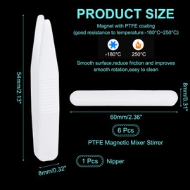 PATIKIL Magnetic Stirrer Bar, 60x8mm 6 Pcs PTFE Magnetic Mixer Stir Bars Magnet Mixing Rod Set for Flat Bottom Beaker Laboratory Home Lab with Plastic Nipper, Type-C