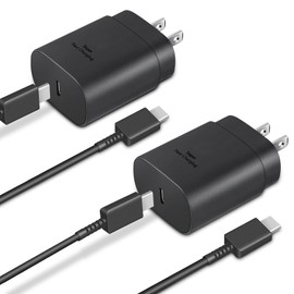 Type C Charger, 2-Pack 25W Type C Fast Charging Block with 6ft USB C Charger Cable Compatible with Galaxy S25 S24 S23 S22 S21+/Phone 17/16/16 Pro Max/15/15 Pro Max/15 Plus-Black