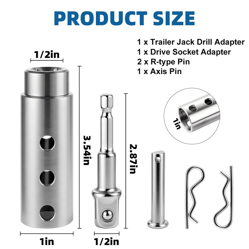 Trailer Jack Drill Adapter, Upgraded Stainless Steel 1 Inch Cordless