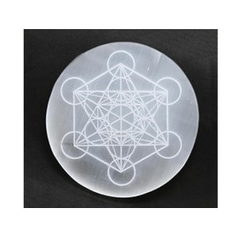 Selenite Crystal Charging Plate For Crystals And Healing Stones, 3" Selenite Crystal Plate Engraved Metatron Coaster For Home Office Table Decor (Selenite Round Disc)