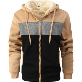 HVERDE Men's Winter Heavyweight Jacket Thermal Fleece Jackets Full Zip Sherpa Lined Warm Thick Coats Khaki DarkGrey Black(795) M