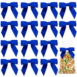 Dortrue 50 PCS 2.5" Blue Ribbon Bows for Gift Wrapping Premade Satin Twist Tie Bows for Craft Sewing Scrapbooking Wedding Birthday Christmas and Easter Festival Gift Wrapping
