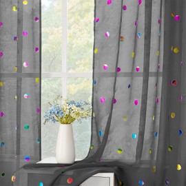 Urban Lotus Pink Semi Sheer Curtains for Kitchen 36 inches Length Colorful Sparkling Metallic Polka Dots Printed Tier Curtain Sets Semi Sheer Voile Window Bathroom Curtains, Rod Pocket, 28" Wide 2pcs