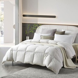 Farm to Home Organic Cotton 233TC Feather Down Comforter King Size- All Seasons - Medium Weight White Fluffy Down Duvet Insert