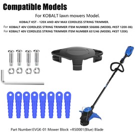 KST-120X KST 120X-06 Weed Trimmer Head Cap & Blades Head for Kobalt 40-Volt Max KST 2040-06 KDLA 3040-03 , 8 Pack Polycarbonate Blades and 4 Set Screw, 1 Pack Trimmer Head Cap,1 Pack Tool Wrench