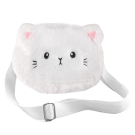 DXPETA Girls Handbag, Cute Cartoon Cat Handbag, Cross Body Bag Women Plush, Plush Cross Body Bag, Toddler Handbag, Kids Bags, Fluffy Cross Body Bag for Shopping School Travel (White)