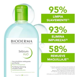 BIODERMA, Agua Micelar, Sébium H2O, Desmaquillante para Piel Grasa, Remueve Impurezas y Controla el brillo, 500ML