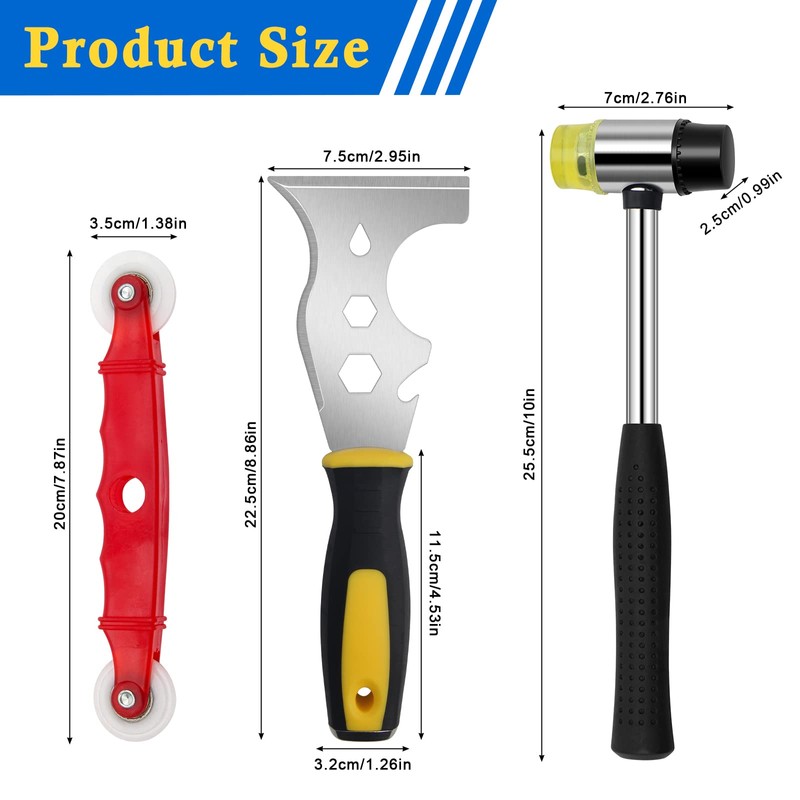 Window Glazing Tool Kit, 3PCS Glazing Tools, Multi-Functions Hammer, Red