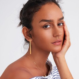 FindChic Gold Geometric Earrings Dangle, Bar Drop Earrings 18K Gold Plated Thin Flat Geometric Stick Line Dangle Pierced Earrings for Women