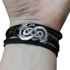 Loki Wrap Bracelet Deer Leather - Urnes Snakes - Viking Jewelry