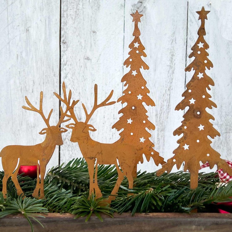 Storm's Gartenzaubereien Garden Stake Deer Decoration with Fir Trees in