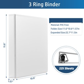 3 Ring-Binders 1''- Slant D Ring-Binder, 6 Bundle Packs of 1 inch 3-Sided View Binder, Non-Stick Cover, PVC-Free, Fit US Letter Size Paper up to 225 Sheets, White (6)