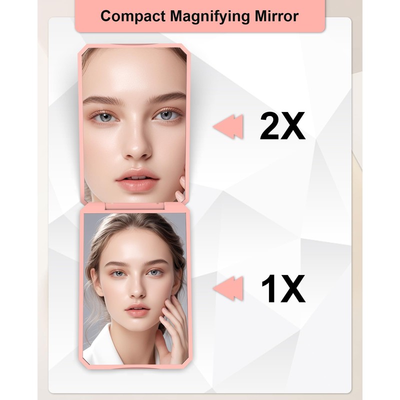WOBSION Small Compact Mirror,1x/2x Travel Magnifying Mirror,2-Sided Handheld Portable Folding
