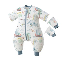 usbettas Toddler Sleep Sack with Feet, 1.0 TOG Removable Long Sleeve Combed Cotton Sleep Sack with Legs, Soft Wearable Blanket Baby Sleeping Bag for Kids 12-24 Months