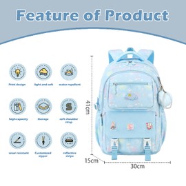 Vaphayva Cute Backpack for Girls,15.6'' School Backpack for Girls,Waterproof & Large Capacity Kids Backpack Ages 6-12 (Blue)