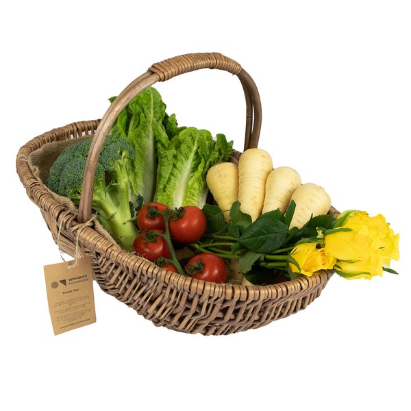Wrenbury Flower Trug Basket with Handle - Gardening Harvest Basket Medium - Traditional Vegetable Sussex Trug for Allotment - Wicker Garden Trug Basket