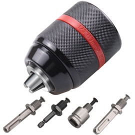 ROOCBIT Keyless Drill Chuck Metal Heavy Duty 1/2" - 20UNF Mount 2~13mm with SDS-Plus Shank 1/4" Hex Shank 1/2" Socket Square Wrench Adapter Additional Hexagonal Shank Quick Coupling