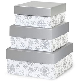 NW Silver Snowflakes Large Nested Boxes - 3 Piece Set - 4 Sets