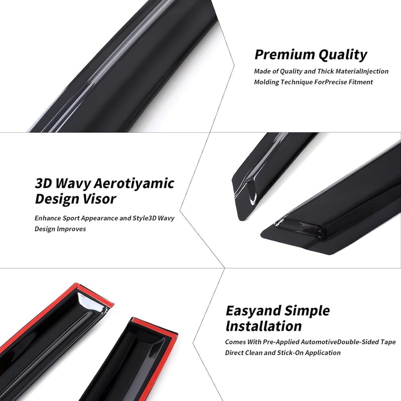 Kyannkara Rain Guards Side Window Visor Vent Outside Mount, 4PCS