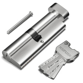 1 Pc of 90 mm (45T/45) Brass Core Mortise Door Lock Cylinder,Singe Side Entry with 3 Brass Keys, Thumbturn knob on The Other Side,Nickel Brushed Color(90-T-NB)