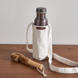 AVA DESIGNZ Hammered Copper Bottle Yoga Ayurvedic Water Bottle, Leak-Proof Copper Vessel Cleaning Brush and Canvas Bag, Joint-Free 100% Pure Copper Water Bottle for Drinking, Thermos, 32 Oz Blac