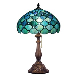 ZJART Tiffany Table Lamp Stained Glass Lamp 12X12X19 Inch Antique Reading Light (Sea Blue Pear)