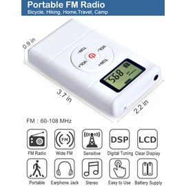 ZHIWHIS Mini Portable FM Radio, Stereo LCD Digital Display Tuning Pocket Walkmen Transistor Conference Receiver with Earphone, Small Pocket Radio Operated by AAA Batteries for Walking/Running