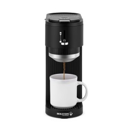 Holstein Housewares 2-in-1 Single Serve Coffee Maker, Dual Brew, Compatible with K-Cup Pods & Ground Coffee, Reusable Filter Included, Compact Drip Coffee Machine, 14oz Tank, Fits Most Cups - Black
