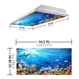 Fluorescent Light Cover for Classroom Ceiling Lights - Premium Backlit Film Insert 2x4 (22.38"x46.5") Florescent Fixture (Pack of 1) School, Office, Sensory, Improve Focus, Eliminate Headaches - Ocean
