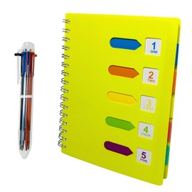 Spiral Notebook with Pen, ZACHMEST A5 Lined Notebook with Index, Hardcover Notebook Spiral Journal Notebook Subject Notebook for Work School Office Home