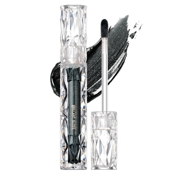 Diamond Lip Gloss Matt, Black Liquid Lipstick with Sparkles, 3D