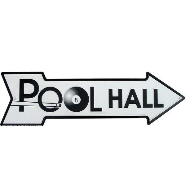 Treasure Gurus Pool Hall Arrow - Billiards Room Tin Sign w/ 8 Ball