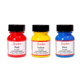 Angelus Pinturas Acrílicas para Cuero, Set de 3 Colores (Rojo, Amarillo, Azul), 29.5 ml, Flexible y Mezclable